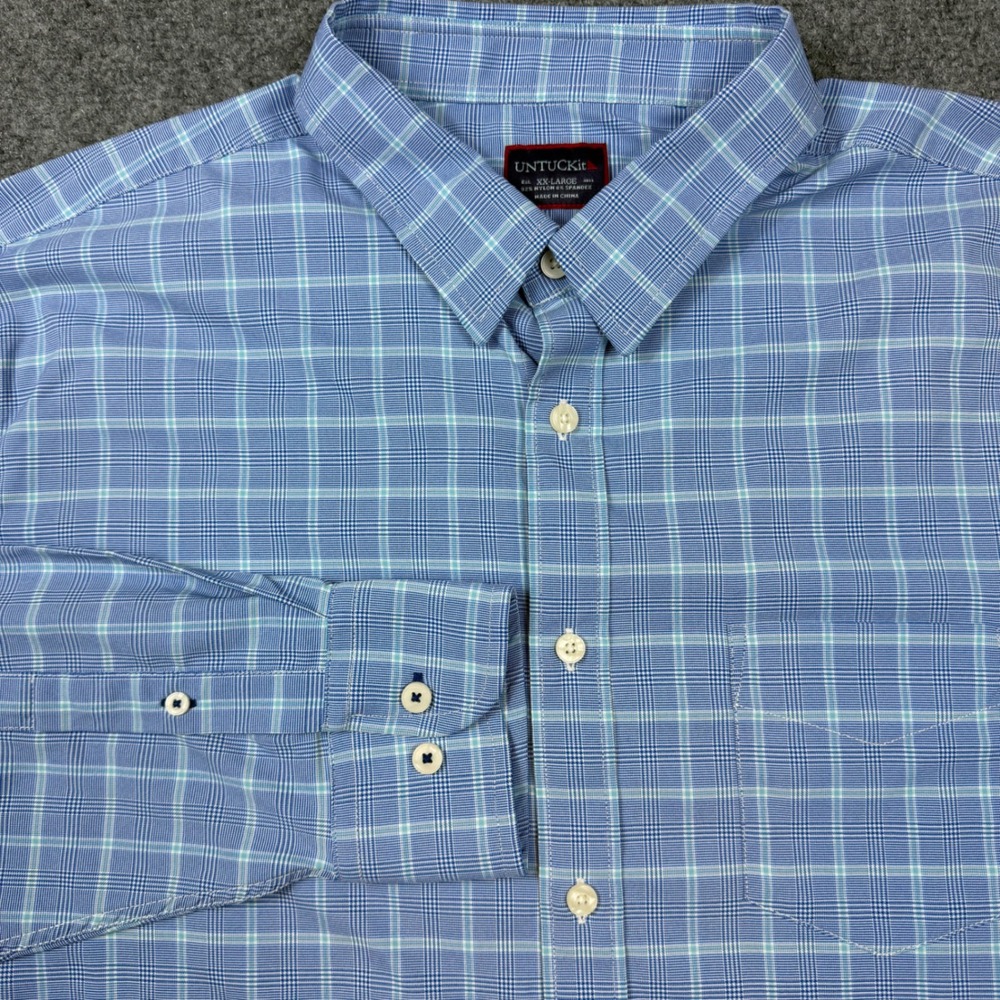 UNTUCKit Mens XX-Large Blue Glen Plaid Performance Stretch Button Down Shirt